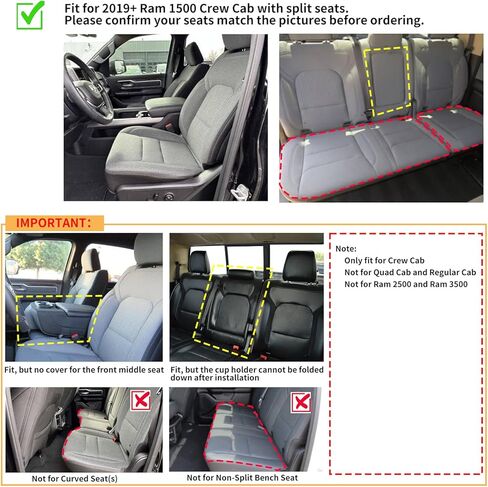 Car Seat Covers for 2019-2026 Dodge Ram 1500 Crew Cab - Full Set Nappa Leather - 46-Split Flat Rear Bench Design, Compatible with Big Horn/Rebel/Lone Star/HFE Trims(Black&Red) in Saudi Arabia