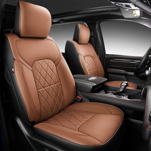 Car Seat Covers for 2019-2026 Dodge Ram 1500 Crew Cab - Full Set Nappa Leather - 46-Split Flat Rear Bench Design, Compatible with Big Horn/Rebel/Lone Star/HFE Trims(Black&Red) in Saudi Arabia