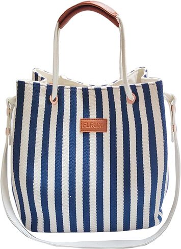 حقائب يد نسائية من القماش، حقيبة حمل على الشاطئ مخططة متوسطة الحجم لقضاء العطلات والسفر والتسوق على الشاطئ وصالة الألعاب الرياضية والعمل اليومي in Kuwait