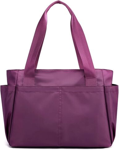 PORRASSO Tote Bag Nylon Waterproof Handbag Women Shoulder Bag for Shopping Travel Work Daily Use Purple in Kuwait
