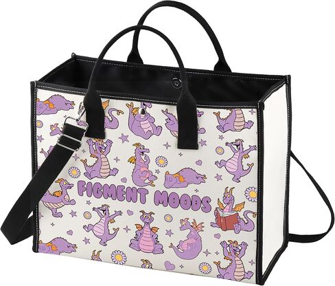 LEVLO Dragon Figment Canvas Tote Bag Figment Fans Gift Purple Dragon Figment Moods Shoulder Bag Figment Merchandise in Saudi Arabia
