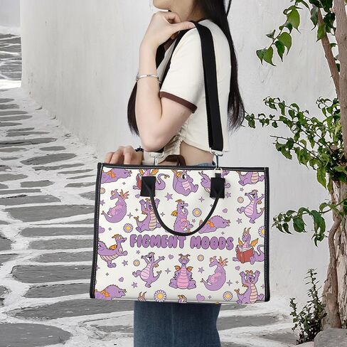 LEVLO Dragon Figment Canvas Tote Bag Figment Fans Gift Purple Dragon Figment Moods Shoulder Bag Figment Merchandise in Saudi Arabia