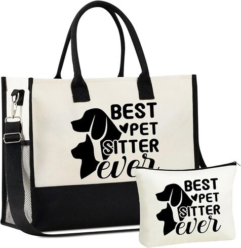 InnoBeta Pet Sitter Gifts, Dog Sitter Thank You Gifts, Canvas Tote Bag, Tote with Top Zipper Closure and Shoulder Strap, Best Pet Sitter Ever in Saudi Arabia