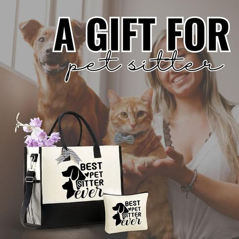InnoBeta Pet Sitter Gifts, Dog Sitter Thank You Gifts, Canvas Tote Bag, Tote with Top Zipper Closure and Shoulder Strap, Best Pet Sitter Ever in Saudi Arabia