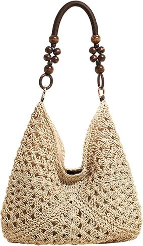 حقيبة الشاطئ للنساء حقيبة الشاطئ مع مشبك مغناطيسي ومقبض مطرز حقيبة بوهو الجمالية المتماسكة للسفر المواعدة التسوق in Kuwait