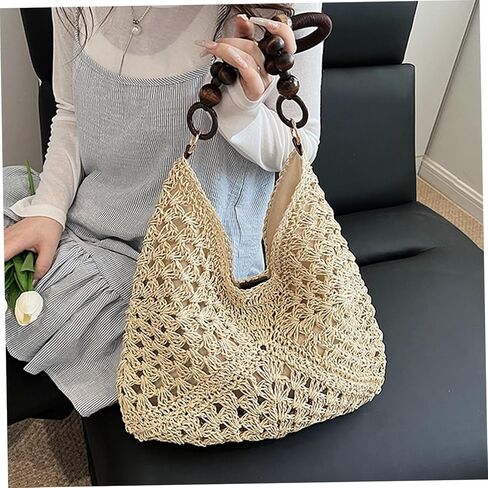حقيبة الشاطئ للنساء حقيبة الشاطئ مع مشبك مغناطيسي ومقبض مطرز حقيبة بوهو الجمالية المتماسكة للسفر المواعدة التسوق in Kuwait
