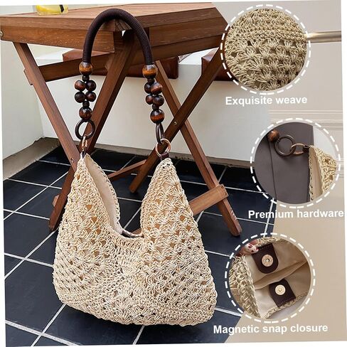 حقيبة الشاطئ للنساء حقيبة الشاطئ مع مشبك مغناطيسي ومقبض مطرز حقيبة بوهو الجمالية المتماسكة للسفر المواعدة التسوق in Kuwait
