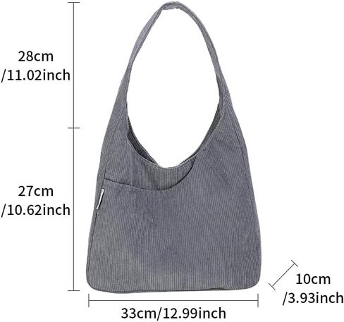 Fashion Corduroy Tote Bag for Women, Large Capacity Shoulder Bag, Solid Color Casual Handbag with Pockets, Grey in Saudi Arabia