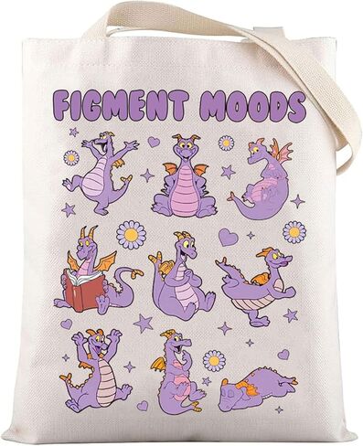 LEVLO Dragon Figment Canvas Tote Bag Figment Fans Gift Purple Dragon Figment Moods Shoulder Bag Figment Merchandise in Saudi Arabia