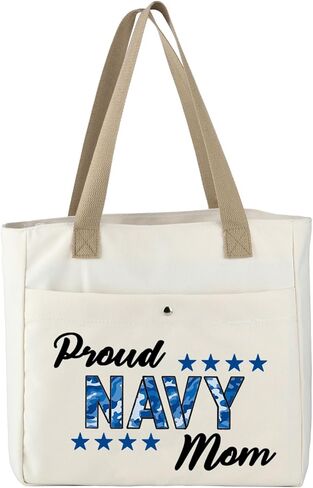 MBMSO Proud Navy Mom Tote Beach Bag - Mom & Sailor Gift for Deployment in Saudi Arabia