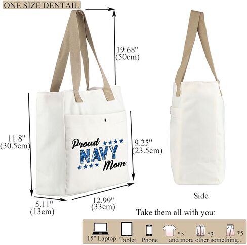 MBMSO Proud Navy Mom Tote Beach Bag - Mom & Sailor Gift for Deployment in Saudi Arabia