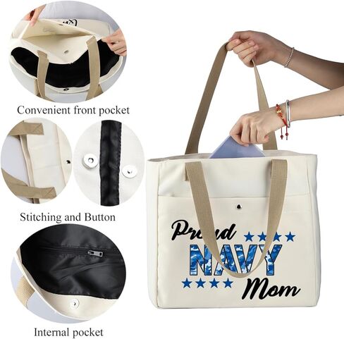 MBMSO Proud Navy Mom Tote Beach Bag - Mom & Sailor Gift for Deployment in Saudi Arabia