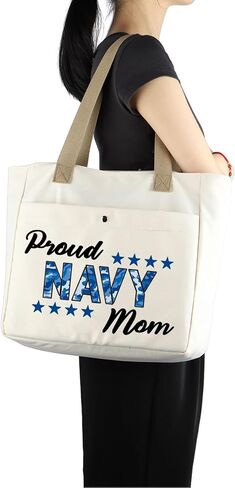 MBMSO Proud Navy Mom Tote Beach Bag - Mom & Sailor Gift for Deployment in Saudi Arabia