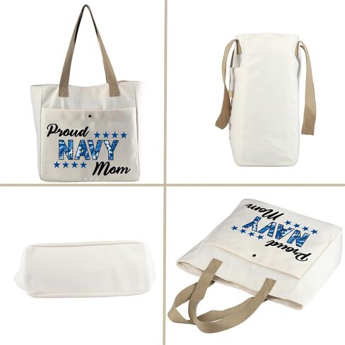 MBMSO Proud Navy Mom Tote Beach Bag - Mom & Sailor Gift for Deployment in Saudi Arabia