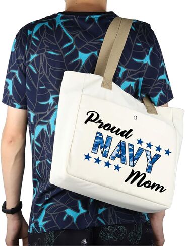 MBMSO Proud Navy Mom Tote Beach Bag - Mom & Sailor Gift for Deployment in Saudi Arabia