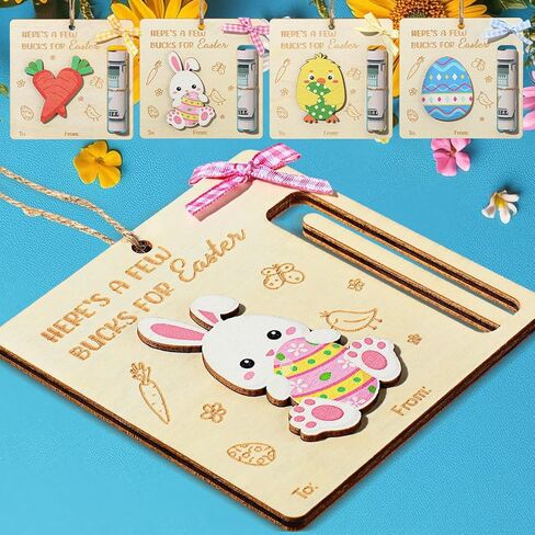4 Pcs Easter Money Holders for Cash Gift Easter Wooden Money Holders Card Bunnies Ornaments Basket Tag Decorations Holiday Present Fun Bunny Decor Fillers Basket Stuffers for Holiday(Bunny) in Saudi Arabia