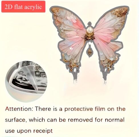 2D Flat Acrylic Butterfly Pendant - Elegant Pink & Golden Floral with Sparkling Accents for Car Interior, Backpack, Home Decor, for Friends, Butterfly Decorations in Saudi Arabia