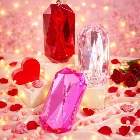 Syhood 6 Pack Jewel Ornament Bulk 3.9"- 6.5" Red Pink Jewel Ornaments for Christmas Tree Glitter Acrylic Valentines Tree Ornaments for Wedding Holiday Party Decor in Saudi Arabia