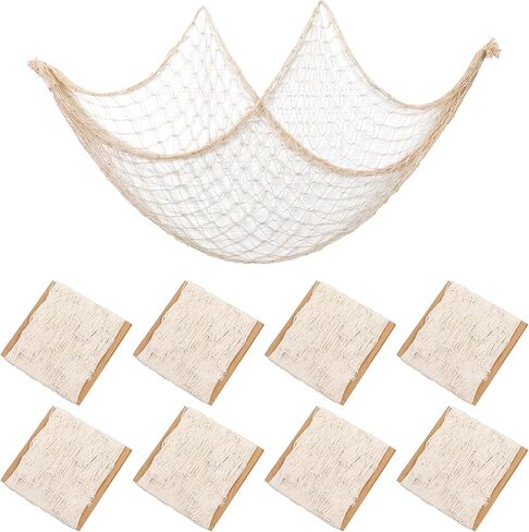 8 Pieces Natural Fish Net Ocean Themed Wall Hangings Party Decor Decoration Fish Net Decorative Supplies Natural Cotton Fishnet Accessory for Sea Party in Kuwait
