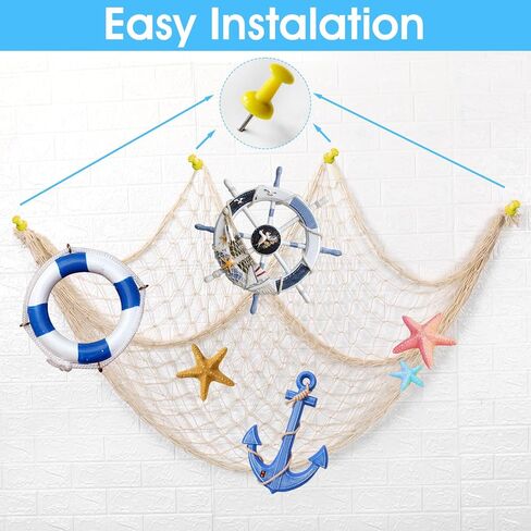 8 Pieces Natural Fish Net Ocean Themed Wall Hangings Party Decor Decoration Fish Net Decorative Supplies Natural Cotton Fishnet Accessory for Sea Party in Kuwait