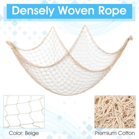8 Pieces Natural Fish Net Ocean Themed Wall Hangings Party Decor Decoration Fish Net Decorative Supplies Natural Cotton Fishnet Accessory for Sea Party in Kuwait
