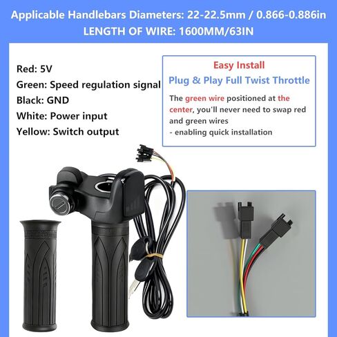 Ebike كامل تويست خنق لRidstar Q20، 48V Ebike خنق 3 دبوس التوصيل والتشغيل مع شاشة LCD وقفل المفتاح، مقابض خنق لEbike دراجة نارية سكوتر in Kuwait