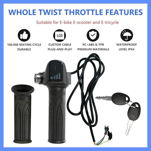 Ebike كامل تويست خنق لRidstar Q20، 48V Ebike خنق 3 دبوس التوصيل والتشغيل مع شاشة LCD وقفل المفتاح، مقابض خنق لEbike دراجة نارية سكوتر in Kuwait