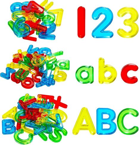 62 Pcs Plastic Practice Set Transparent Letters and Numbers Colorful Acrylic Letters and Numbers for Counting and Spelling in Kuwait