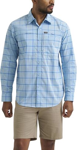 ATG by Wrangler Men's Long Sleeve Hike to Fish Shirt, Cerulean Windowpane, Large in Kuwait