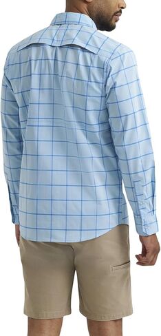 ATG by Wrangler Men's Long Sleeve Hike to Fish Shirt, Cerulean Windowpane, Large in Kuwait