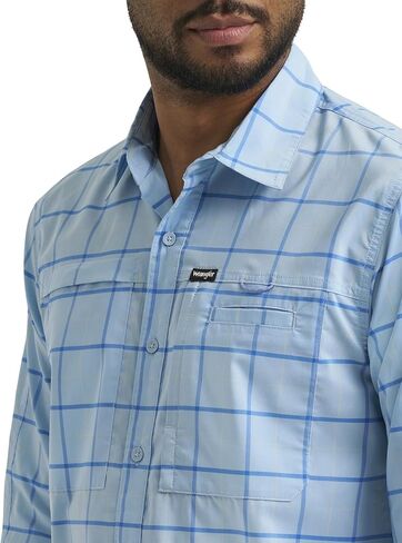 ATG by Wrangler Men's Long Sleeve Hike to Fish Shirt, Cerulean Windowpane, Large in Kuwait