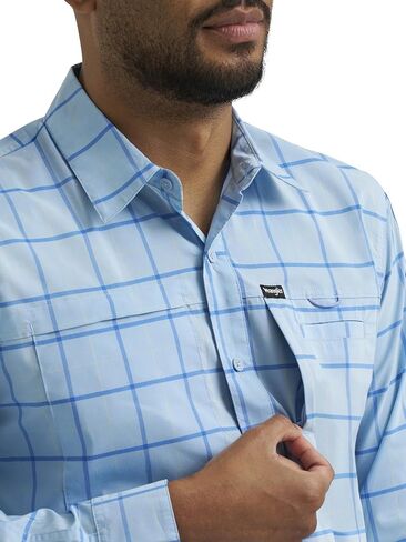 ATG by Wrangler Men's Long Sleeve Hike to Fish Shirt, Cerulean Windowpane, Large in Kuwait