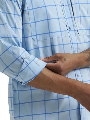 ATG by Wrangler Men's Long Sleeve Hike to Fish Shirt, Cerulean Windowpane, Large in Kuwait