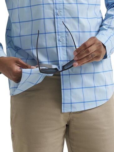 ATG by Wrangler Men's Long Sleeve Hike to Fish Shirt, Cerulean Windowpane, Large in Kuwait