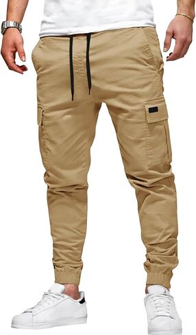 Runcati Mens Cargo Pants Casual Drawstring Elastic Waist Chino Pants Stretch Outdoor Track Joggers Sweatpants in Saudi Arabia