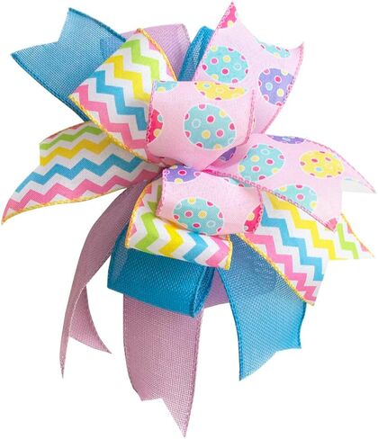 Easter Wreath Bows 10X12Inch, Pre-Tied Striped Easter Egg Wired Ribbon Spring Bow, Tree Topper Bow for Front Door Indoor Outdoor Spring Farmhouse Bow in Kuwait