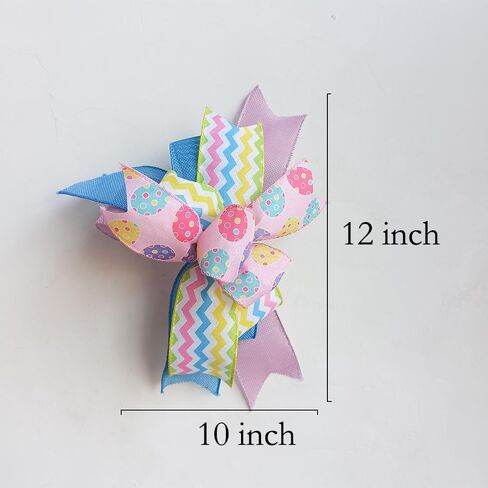 Easter Wreath Bows 10X12Inch, Pre-Tied Striped Easter Egg Wired Ribbon Spring Bow, Tree Topper Bow for Front Door Indoor Outdoor Spring Farmhouse Bow in Kuwait