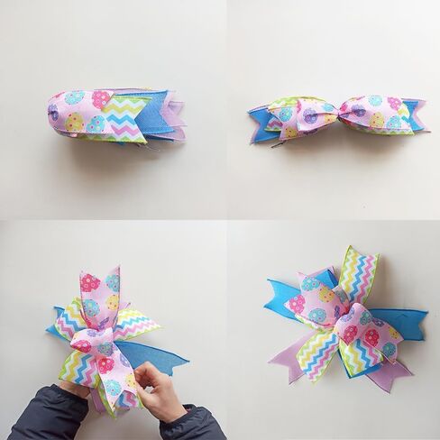 Easter Wreath Bows 10X12Inch, Pre-Tied Striped Easter Egg Wired Ribbon Spring Bow, Tree Topper Bow for Front Door Indoor Outdoor Spring Farmhouse Bow in Kuwait