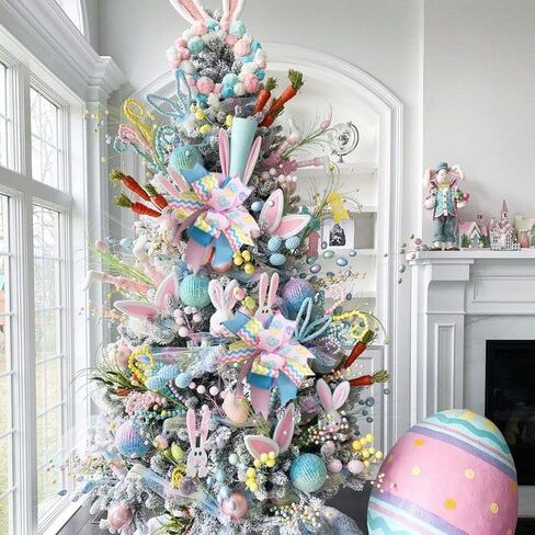 Easter Wreath Bows 10X12Inch, Pre-Tied Striped Easter Egg Wired Ribbon Spring Bow, Tree Topper Bow for Front Door Indoor Outdoor Spring Farmhouse Bow in Kuwait