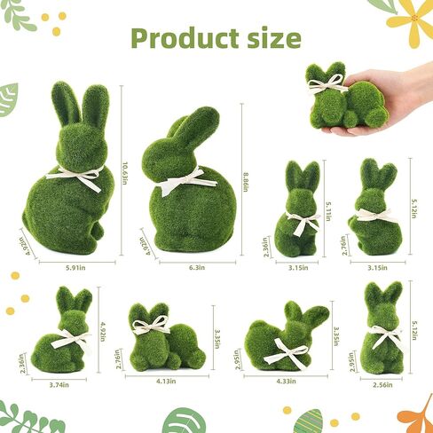 Naturevibe 10/5 بوصة ديكور المنزل أرنب عيد الفصح الطحلب، مجموعة من 8 الآباء الطحالب الخضراء ن أرنب الطفل لزينة عيد الفصح، تماثيل الأرنب لطيف كديكور الربيع in Kuwait