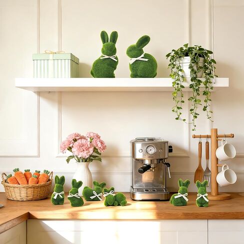 Naturevibe 10/5 بوصة ديكور المنزل أرنب عيد الفصح الطحلب، مجموعة من 8 الآباء الطحالب الخضراء ن أرنب الطفل لزينة عيد الفصح، تماثيل الأرنب لطيف كديكور الربيع in Kuwait