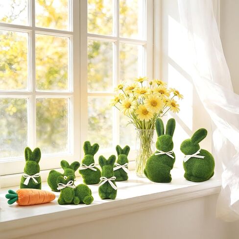 Naturevibe 10/5 بوصة ديكور المنزل أرنب عيد الفصح الطحلب، مجموعة من 8 الآباء الطحالب الخضراء ن أرنب الطفل لزينة عيد الفصح، تماثيل الأرنب لطيف كديكور الربيع in Kuwait