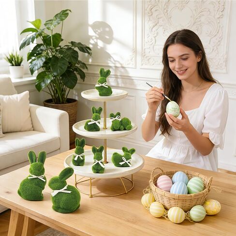 Naturevibe 10/5 بوصة ديكور المنزل أرنب عيد الفصح الطحلب، مجموعة من 8 الآباء الطحالب الخضراء ن أرنب الطفل لزينة عيد الفصح، تماثيل الأرنب لطيف كديكور الربيع in Kuwait