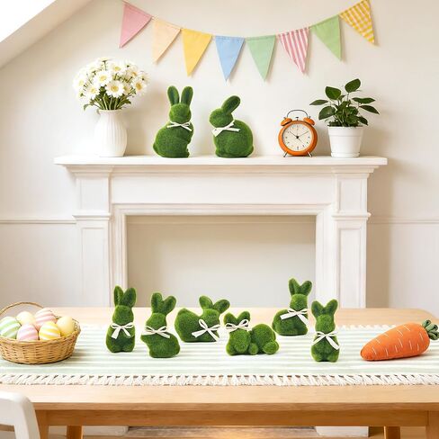 Naturevibe 10/5 بوصة ديكور المنزل أرنب عيد الفصح الطحلب، مجموعة من 8 الآباء الطحالب الخضراء ن أرنب الطفل لزينة عيد الفصح، تماثيل الأرنب لطيف كديكور الربيع in Kuwait