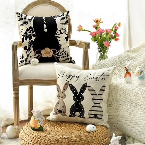 AVOIN colorlife Happy Easter Be Hoppy Rabbit Easter Eggs Black Throw Pillow Covers, 18 x 18 Inch Cushion Case Decoration for Sofa Couch Set of 4 in Saudi Arabia