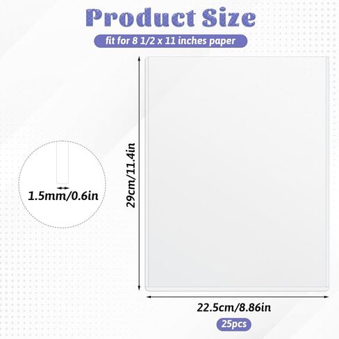 25 قطعة من واقيات الطباعة الصلبة، واقي ورق من البلاستيك الصلب الشفاف مقاس 8.5 × 11 بوصة مقاوم للماء وقابل لإعادة الاستخدام لشهادة الميلاد، وحاميات ملصقات الصور الورقية in Kuwait