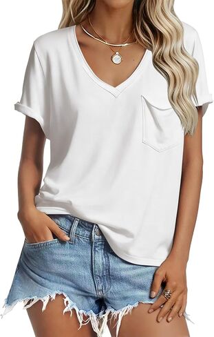 V Neck Tshirts Shirts for Women Short Sleeve Summer Tops Loose Casual Trendy 2026 Side Slit Basic Tees in Saudi Arabia