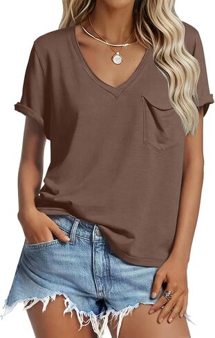 V Neck Tshirts Shirts for Women Short Sleeve Summer Tops Loose Casual Trendy 2026 Side Slit Basic Tees in Saudi Arabia