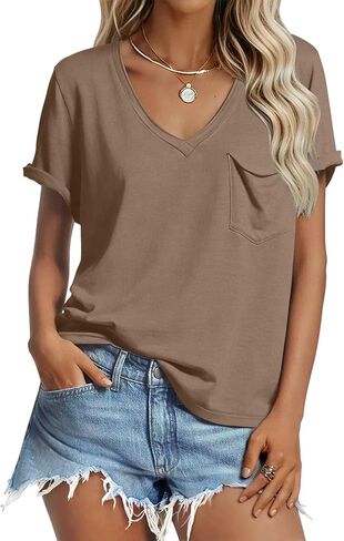 V Neck Tshirts Shirts for Women Short Sleeve Summer Tops Loose Casual Trendy 2026 Side Slit Basic Tees in Saudi Arabia