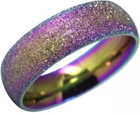 Rainbow Glitter Fashion Ring Womens Stainless Steel Sandblasted Retro Disco Band-9 in Saudi Arabia